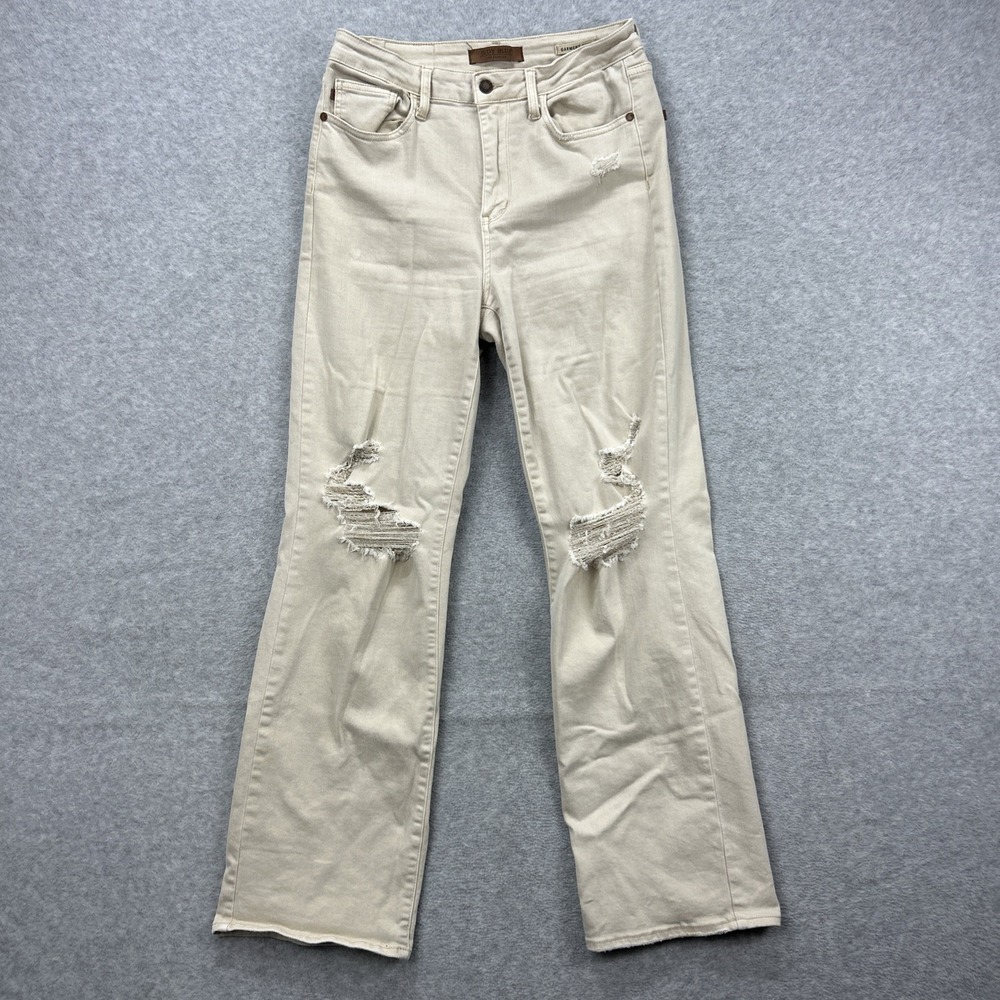 Judy Blue Los Angeles Jeans‎ Womens 11/30 Cream Tan Boot Cut Flare Distressed